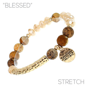 "BLESSED" Natural Stone Bracelet with Charm