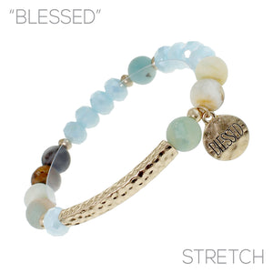 "BLESSED" Natural Stone Bracelet with Charm
